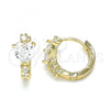 Oro Laminado Huggie Hoop, Gold Filled Style Heart Design, with White Cubic Zirconia, Polished, Golden Finish, 02.210.0647.15