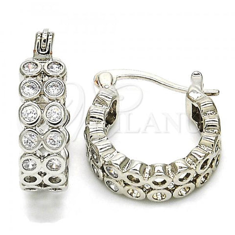Rhodium Plated Small Hoop, with White Cubic Zirconia, Polished, Rhodium Finish, 02.210.0268.7.15