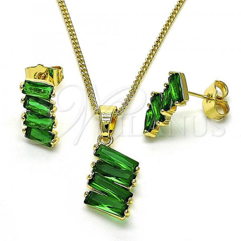 Oro Laminado Earring and Pendant Adult Set, Gold Filled Style with Green Cubic Zirconia, Polished, Golden Finish, 10.210.0167.3