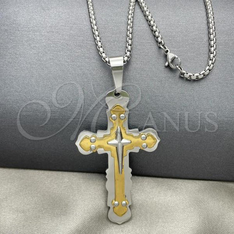 Stainless Steel Pendant Necklace, Cross Design, Polished, Two Tone, 04.116.0024.30