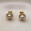 Oro Laminado Stud Earring, Gold Filled Style Flower Design, with Ivory Pearl, Polished, Golden Finish, 02.342.0362