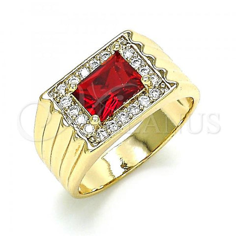 Oro Laminado Mens Ring, Gold Filled Style with Garnet Cubic Zirconia and White Micro Pave, Polished, Golden Finish, 01.266.0048.1.10