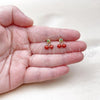 Oro Laminado Stud Earring, Gold Filled Style Cherry Design, Red Enamel Finish, Golden Finish, 02.417.0010