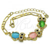 Oro Laminado Fancy Bracelet, Gold Filled Style Owl Design, with Multicolor Opal and Black Crystal, Polished, Golden Finish, 03.380.0136.07