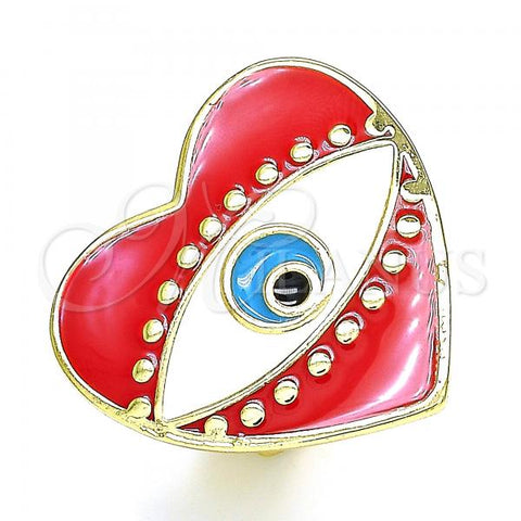 Oro Laminado Elegant Ring, Gold Filled Style Evil Eye and Heart Design, Red Enamel Finish, Golden Finish, 01.313.0008 (One size fits all)