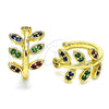 Oro Laminado Earcuff Earring, Gold Filled Style Leaf Design, with White Micro Pave, Polished, Golden Finish, 02.210.0729.1