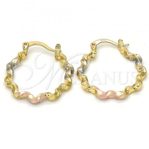 Oro Laminado Small Hoop, Gold Filled Style Diamond Cutting Finish, Tricolor, 02.170.0196.25