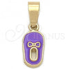 Oro Laminado Fancy Pendant, Gold Filled Style Shoes Design, Purple Enamel Finish, Golden Finish, 05.163.0058.4