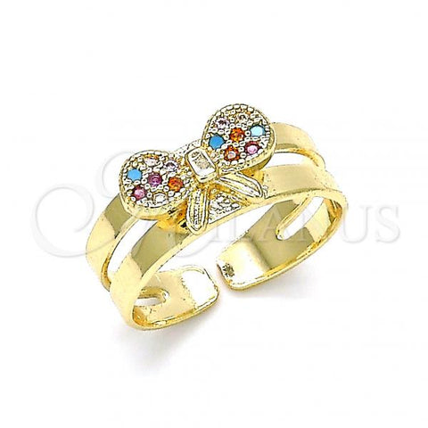 Oro Laminado Baby Ring, Gold Filled Style with Multicolor Micro Pave, Polished, Golden Finish, 01.233.0016.2 (One size fits all)