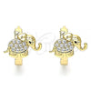 Oro Laminado Huggie Hoop, Gold Filled Style Elephant Design, with White Cubic Zirconia, Polished, Golden Finish, 02.210.0610.15
