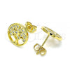 Oro Laminado Stud Earring, Gold Filled Style Tree Design, with White Micro Pave, Polished, Golden Finish, 02.342.0125