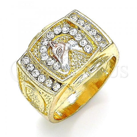 Oro Laminado Mens Ring, Gold Filled Style Horse Design, with White Crystal, Polished, Tricolor, 01.351.0008.12 (Size 12)