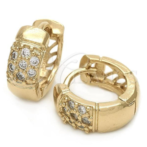 Oro Laminado Huggie Hoop, Gold Filled Style with White Cubic Zirconia, Polished, Golden Finish, 02.63.2571