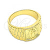 Oro Laminado Mens Ring, Gold Filled Style Guadalupe Design, Polished, Golden Finish, 01.380.0010.11