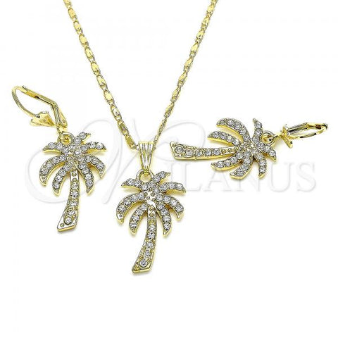 Oro Laminado Earring and Pendant Adult Set, Gold Filled Style Tree Design, with White Crystal, Polished, Golden Finish, 10.380.0006