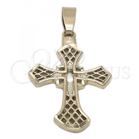 Oro Laminado Religious Pendant, Gold Filled Style Cross Design, Diamond Cutting Finish, Golden Finish, 5.190.008