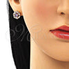 Oro Laminado Stud Earring, Gold Filled Style with Amethyst and White Cubic Zirconia, Polished, Golden Finish, 02.387.0017.3