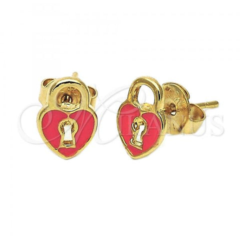 Oro Laminado Stud Earring, Gold Filled Style Heart Design, Orange Enamel Finish, Golden Finish, 02.64.0203 *PROMO*