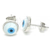 Sterling Silver Stud Earring, Evil Eye Design, Polished, Rhodium Finish, 02.336.0179