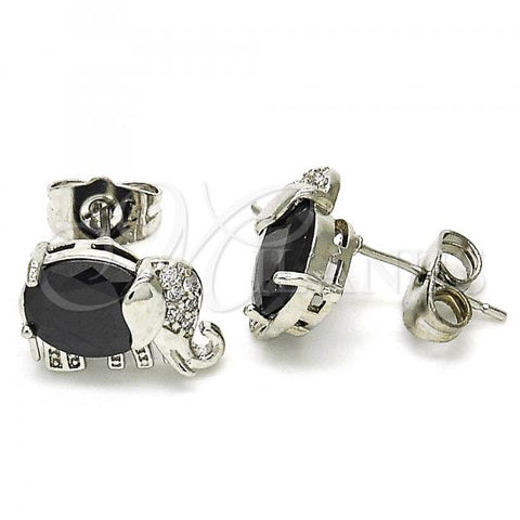 Rhodium Plated Stud Earring, Elephant Design, with Black and White Cubic Zirconia, Polished, Rhodium Finish, 02.210.0159.9