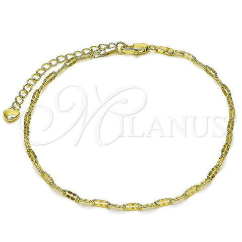 Oro Laminado Basic Anklet, Gold Filled Style Rolo Design, Diamond Cutting Finish, Golden Finish, 03.213.0312.10