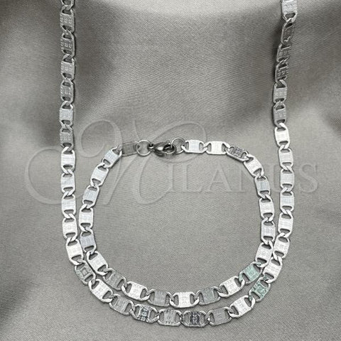 Stainless Steel Necklace and Bracelet, Mariner Design, Diamond Cutting Finish, Steel Finish, 04.113.0044.24