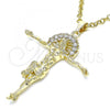 Oro Laminado Religious Pendant, Gold Filled Style Jesus Design, with White Crystal, Polished, Golden Finish, 05.213.0094