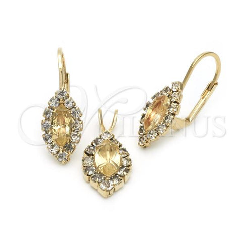 Oro Laminado Earring and Pendant Adult Set, Gold Filled Style with Champagne and White Cubic Zirconia, Polished, Golden Finish, 10.122.0003.5