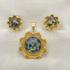 Oro Laminado Earring and Pendant Adult Set, Gold Filled Style Flower Design, with  Opal, Golden Finish, 10.91.0303