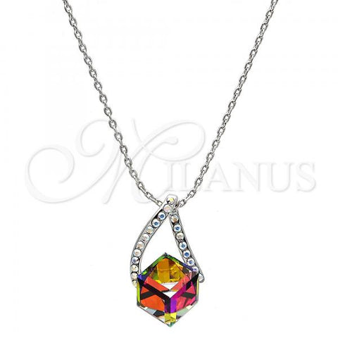 Rhodium Plated Pendant Necklace, Frog Design, with Vitrail Medium and Aurore Boreale Swarovski Crystals, Polished, Rhodium Finish, 04.239.0039.6.16
