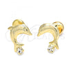 Oro Laminado Stud Earring, Gold Filled Style Dolphin Design, with Cubic Zirconia, Polished, Golden Finish, 02.09.0171