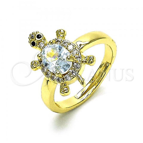 Oro Laminado Multi Stone Ring, Gold Filled Style Turtle Design, with White Cubic Zirconia and White Micro Pave, Polished, Golden Finish, 01.284.0086