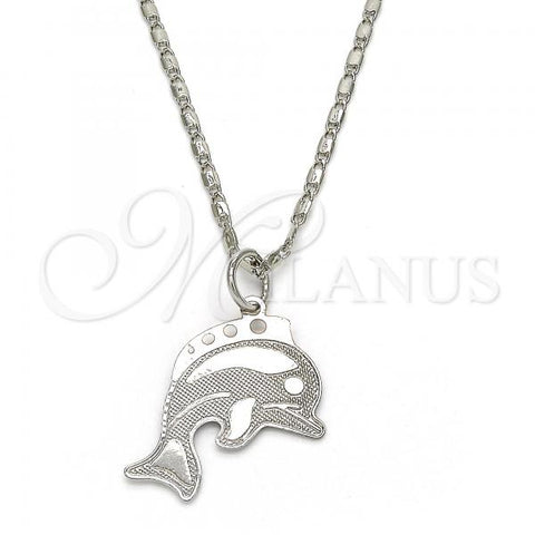 Rhodium Plated Pendant Necklace, Dolphin Design, Polished, Rhodium Finish, 04.106.0025.1.20