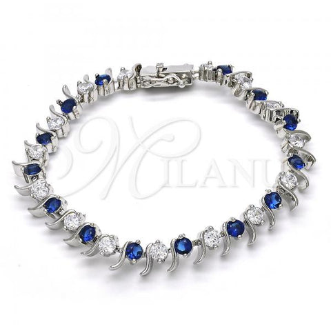 Rhodium Plated Tennis Bracelet, with Sapphire Blue and White Cubic Zirconia, Polished, Rhodium Finish, 03.210.0077.7.08