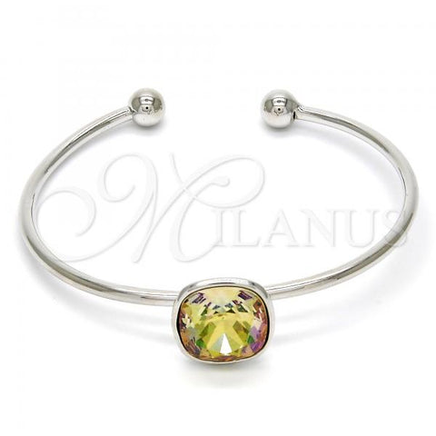 Rhodium Plated Individual Bangle, with Luminous Green Swarovski Crystals, Polished, Rhodium Finish, 07.239.0010.4 (02 MM Thickness, One size fits all)