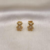 Oro Laminado Stud Earring, Gold Filled Style Teddy Bear Design, with White and Black Micro Pave, Polished, Golden Finish, 02.342.0267