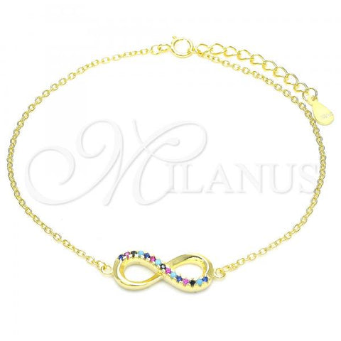 Sterling Silver Fancy Bracelet, Infinite Design, with White Cubic Zirconia, Polished, Golden Finish, 03.336.0067.2.08