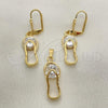 Oro Laminado Earring and Pendant Adult Set, Gold Filled Style with White Cubic Zirconia, Polished, Golden Finish, 10.63.0324