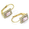 Oro Laminado Leverback Earring, Gold Filled Style with Rose and White Crystal, Polished, Golden Finish, 5.125.020.5