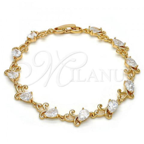 Oro Laminado Tennis Bracelet, Gold Filled Style Teardrop Design, with White Cubic Zirconia, Polished, Golden Finish, 03.213.0040.08
