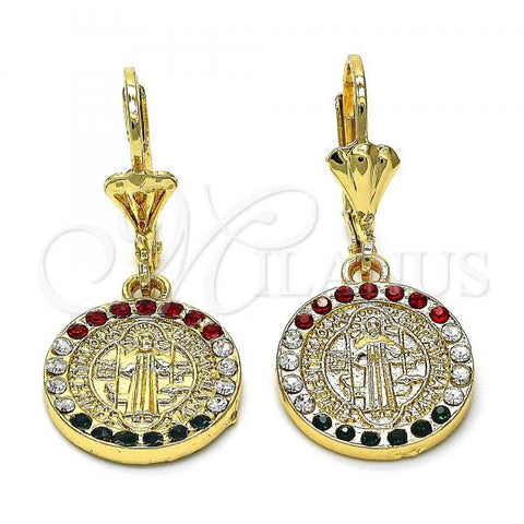 Oro Laminado Dangle Earring, Gold Filled Style San Benito Design, with Multicolor Crystal, Polished, Golden Finish, 02.351.0012