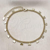 Oro Laminado Fancy Anklet, Gold Filled Style Heart and Miami Cuban Design, Polished, Golden Finish, 03.213.0365.10