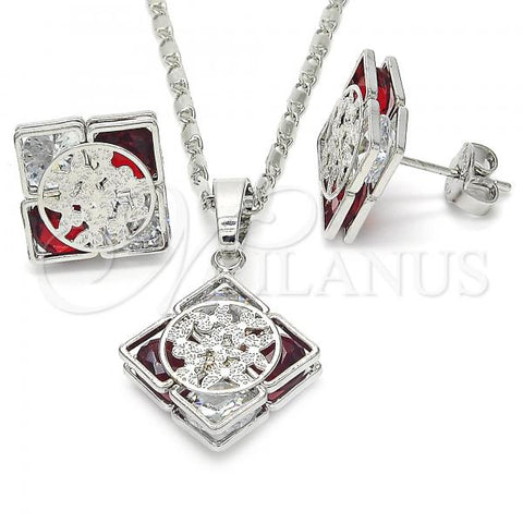 Rhodium Plated Earring and Pendant Adult Set, Butterfly Design, with Garnet and White Cubic Zirconia, Polished, Rhodium Finish, 10.106.0005.3