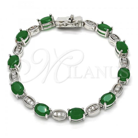 Rhodium Plated Tennis Bracelet, with Green and White Cubic Zirconia, Polished, Rhodium Finish, 03.210.0069.7.08