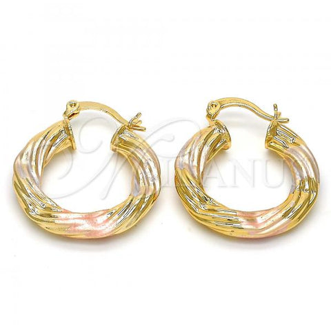 Oro Laminado Small Hoop, Gold Filled Style Hollow and Twist Design, Polished, Tricolor, 02.170.0144.25