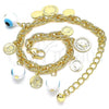 Oro Laminado Charm Bracelet, Gold Filled Style Evil Eye Design, Polished, Golden Finish, 03.331.0133.08