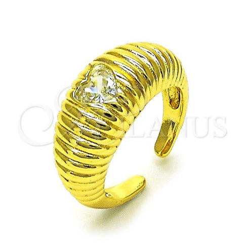 Oro Laminado Multi Stone Ring, Gold Filled Style Chunky Design, with White Cubic Zirconia, Diamond Cutting Finish, Golden Finish, 01.196.0009