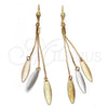 Oro Laminado Long Earring, Gold Filled Style Leaf Design, Diamond Cutting Finish, Tricolor, 5.086.002