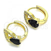 Oro Laminado Huggie Hoop, Gold Filled Style Teardrop Design, with Black Cubic Zirconia and White Micro Pave, Polished, Golden Finish, 02.210.0493.5.15