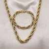 Stainless Steel Necklace and Bracelet, Rope Design, Polished, Golden Finish, 06.116.0022.2
